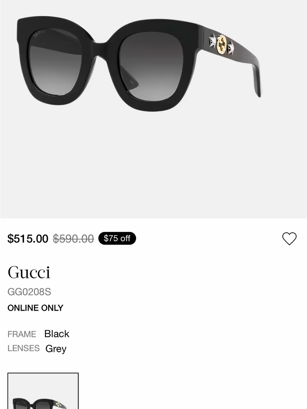 Gucci Black Cat-Eye Sunglasses with Gold Logo and Crystal Stars - Picture 6 of 6